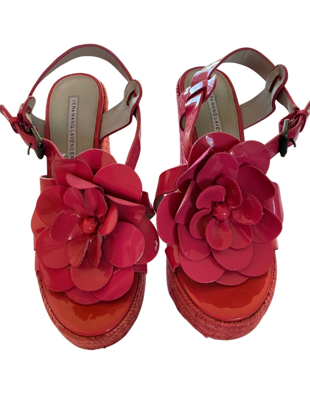 VERA WANG LAVENDAR Hot Pink Patent Platform Sandals w/ Flower-Size 6.5